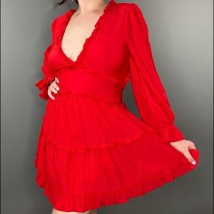 Lizard Thicket V Neck Backless Red Dress Size L